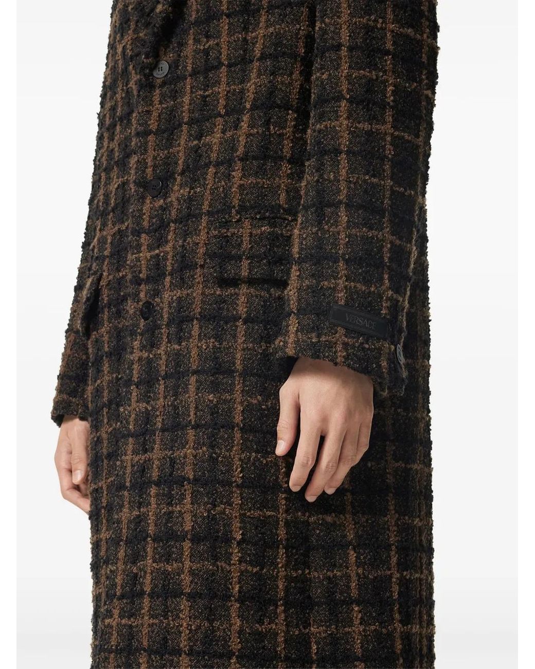 Versace Black Checked Midi Coat for men