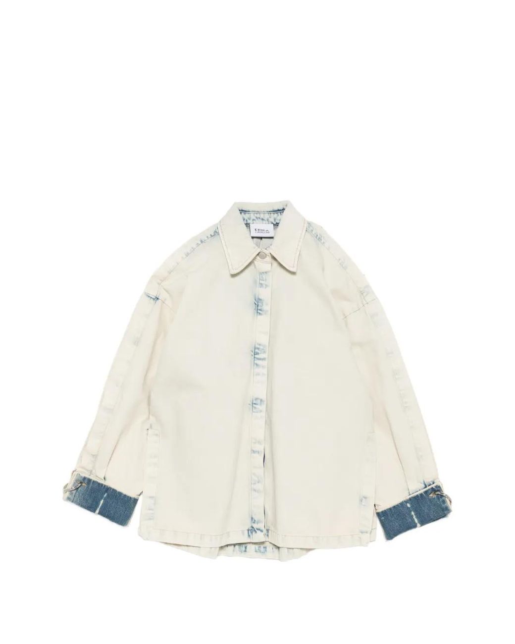 Erika Cavallini Semi Couture White Cut-Out Ring-Detail Denim Jacket