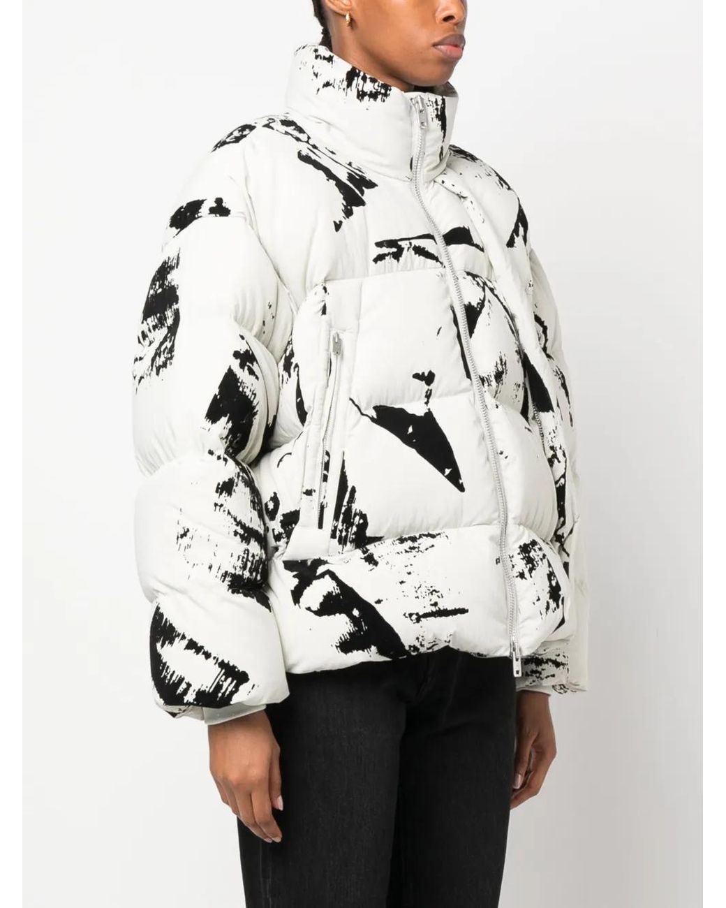 Y-3 White Paint Splatter-Print Puffer Jacket