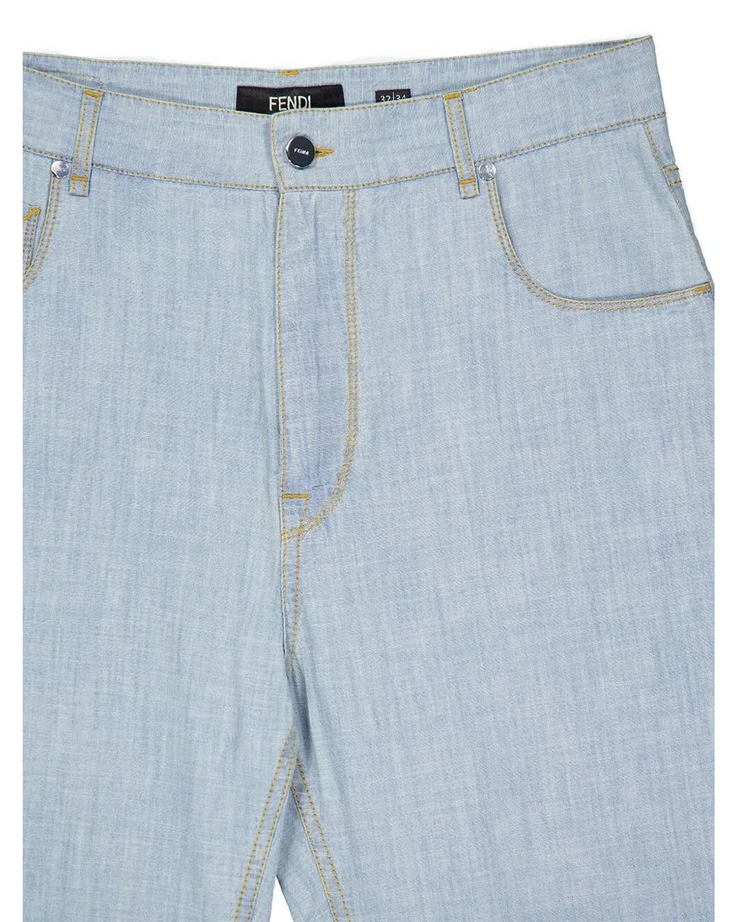 Fendi Blue Five-Pocket Chambray Jeans for men