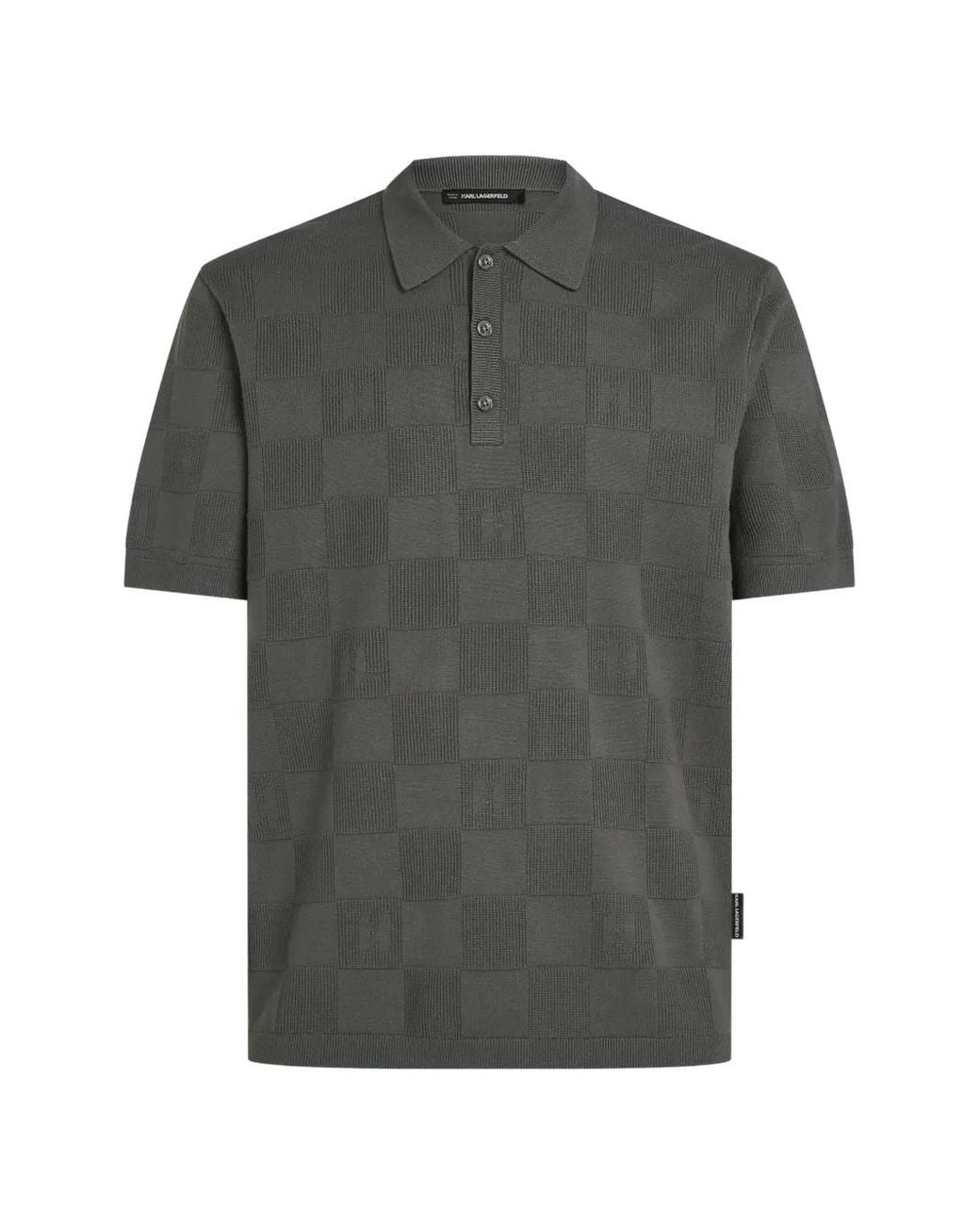 Karl Lagerfeld Gray Monogram Checked Polo Shirt for men