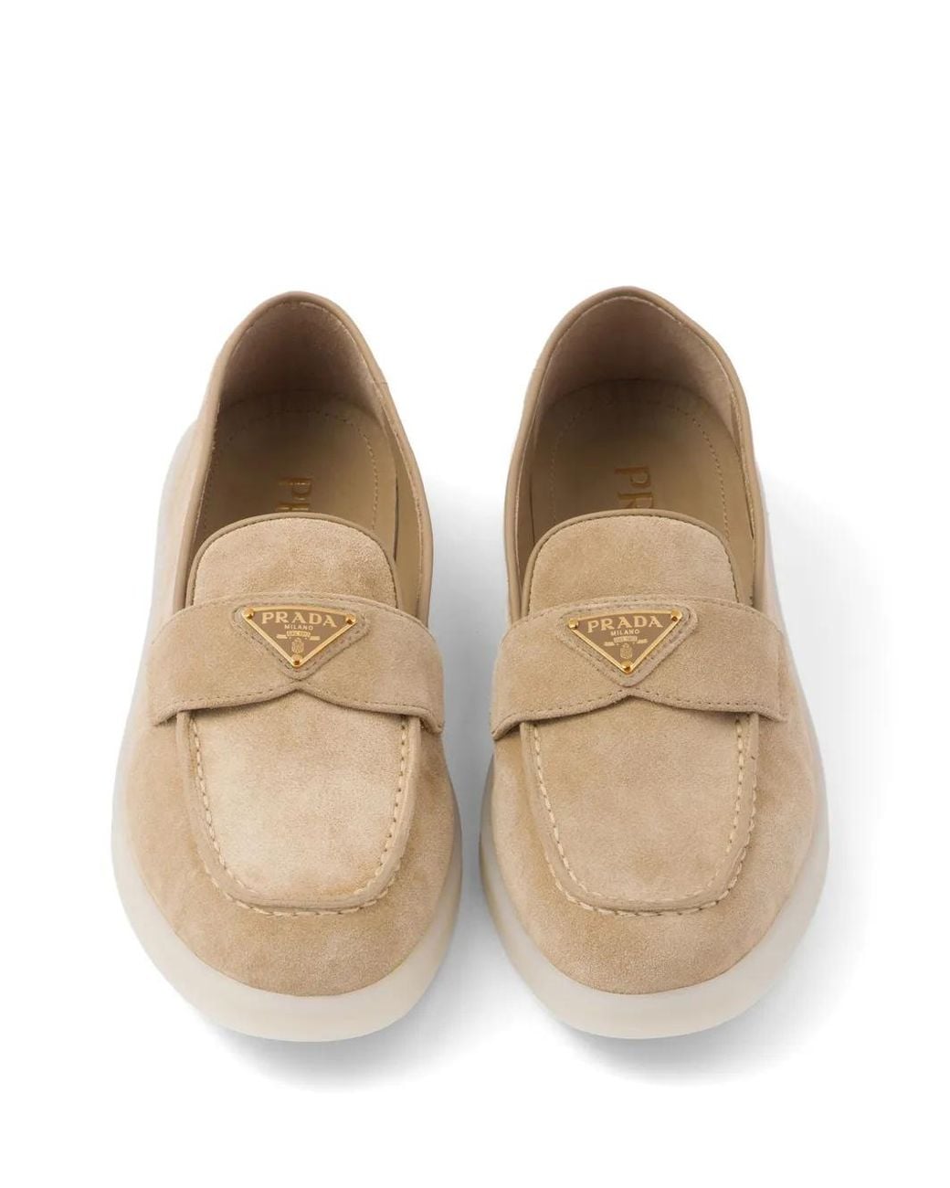 Prada Natural Brand-Plaque Wide-Strap Suede Loafers