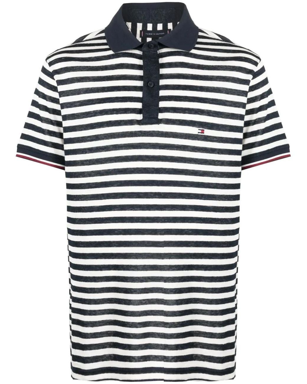 Tommy Hilfiger Blue Logo-Patch Striped Polo Shirt for men
