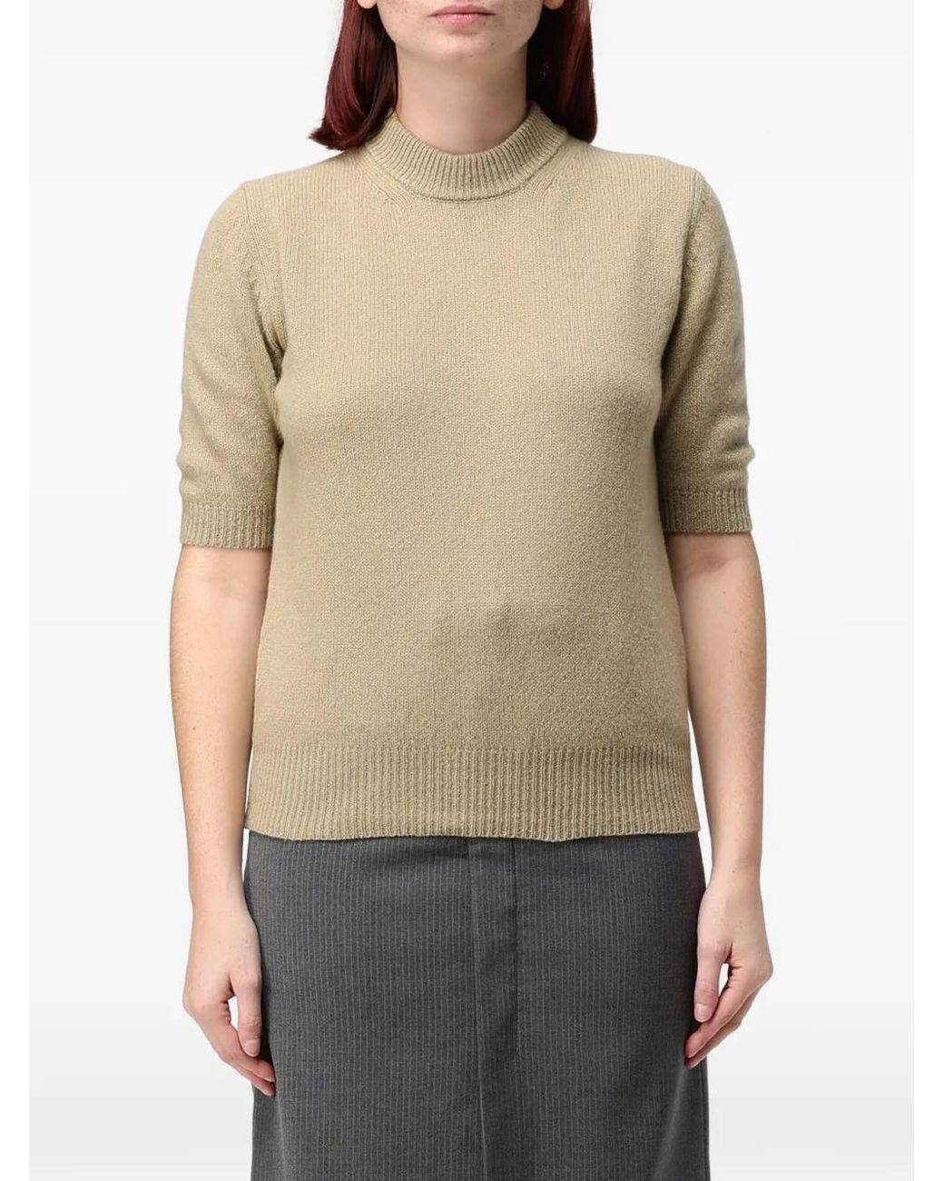 Ter Et Bantine Natural Short-Sleeved Mock-Neck Sweater