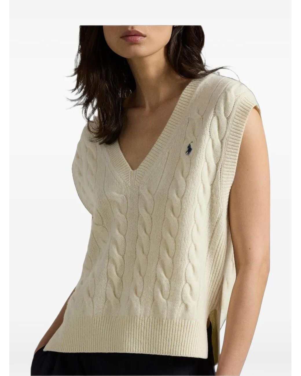 Polo Ralph Lauren White Cable-Knit Sleeveless Jumper