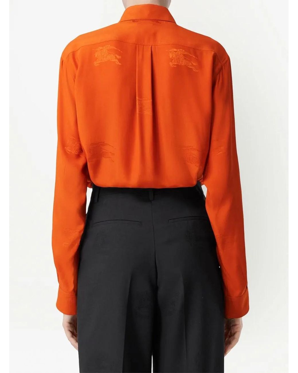 Burberry Orange Embroidered Silk Polo Shirt