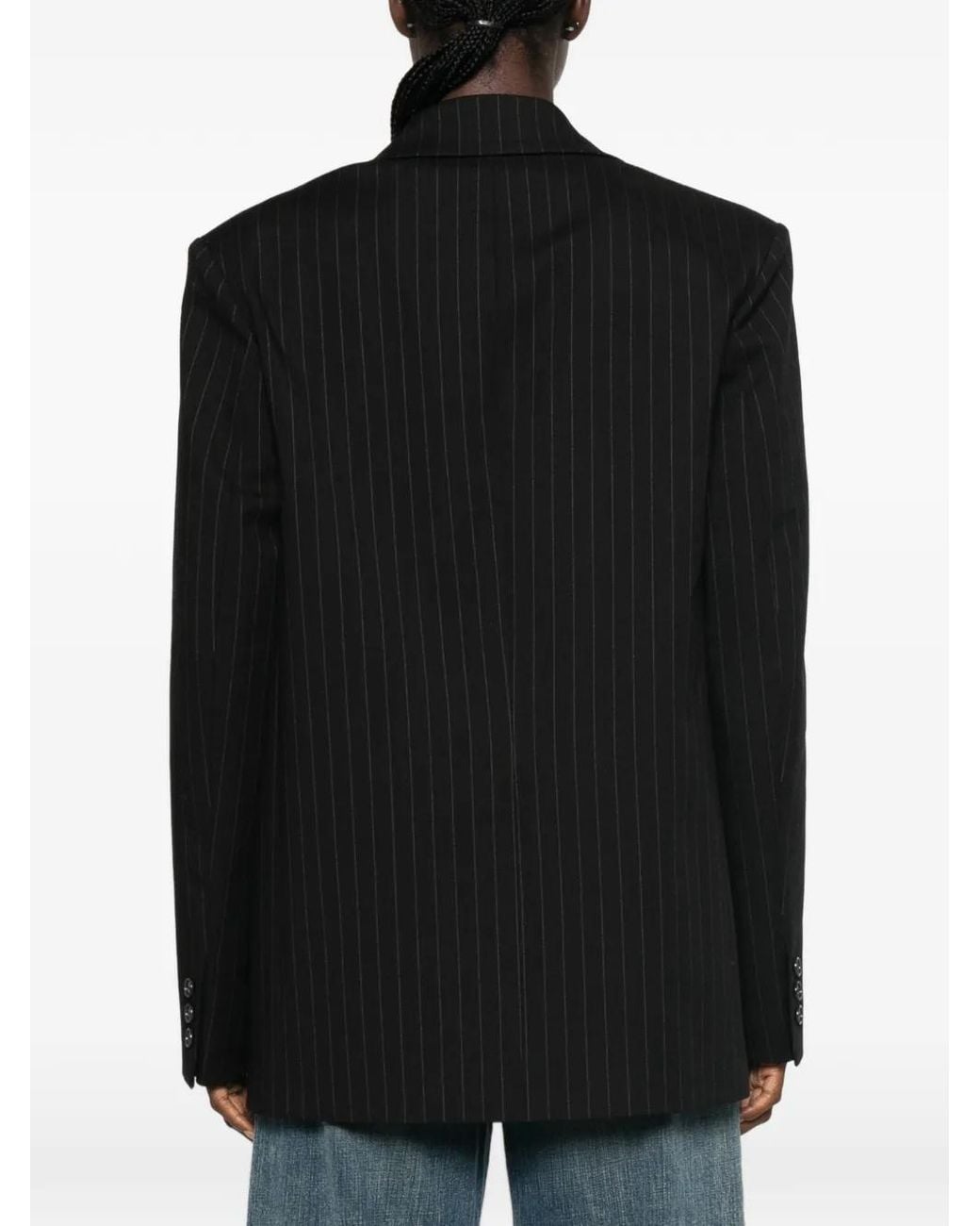 ANDAMANE Black Pinstripe-Pattern Blazer