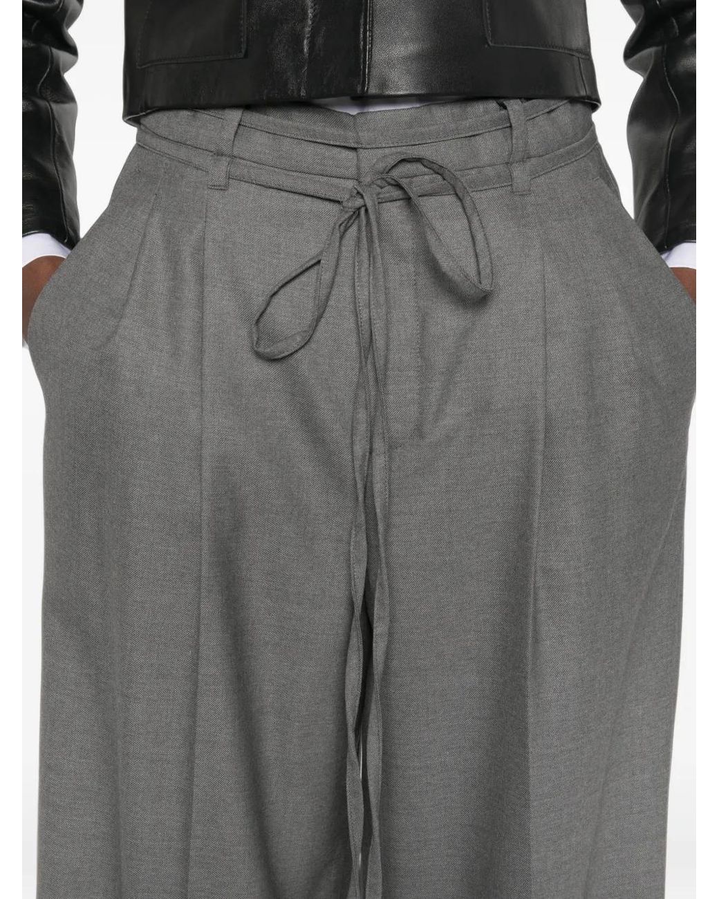 Rossi Gray Noa Belt Pleated Tie-Waist Trousers