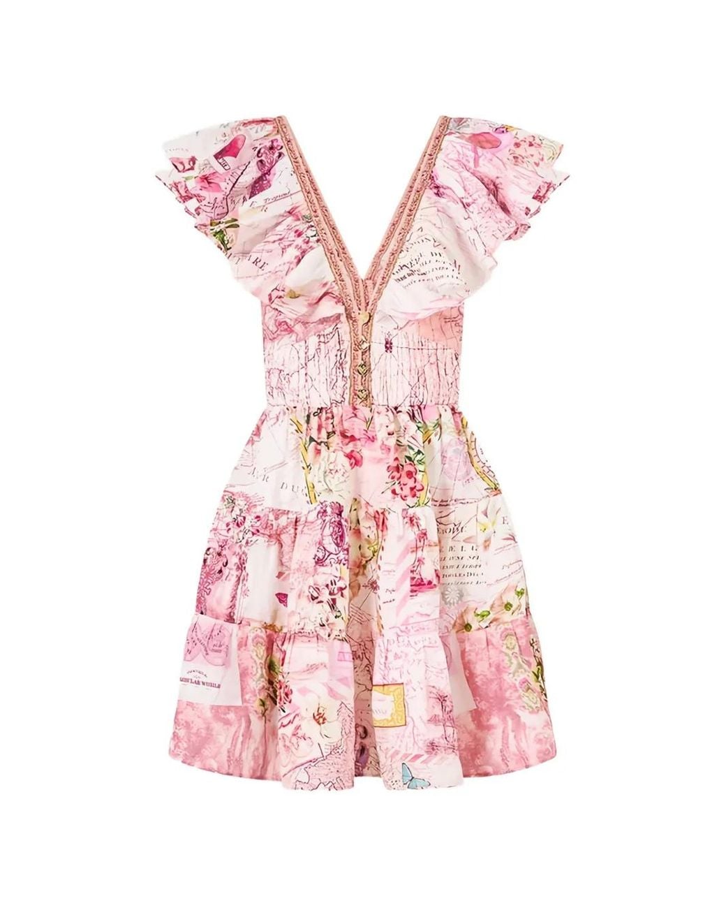 Camilla Pink Ruffled Floral-Print Mini Dress