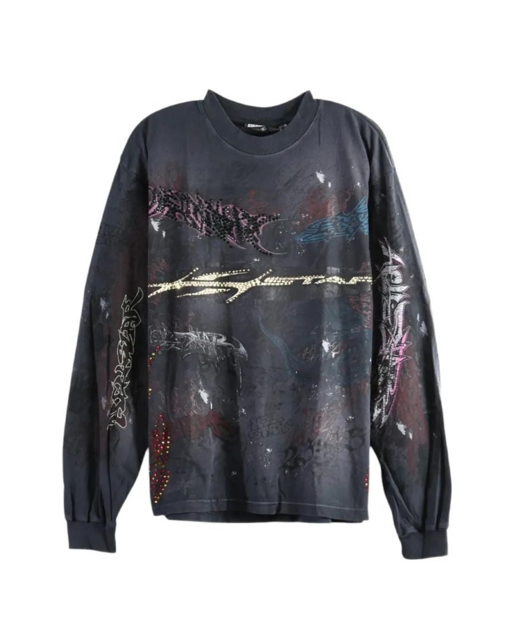 HELLSTAR Blue Crystal-Embellished Long-Sleeve T-Shirt for men