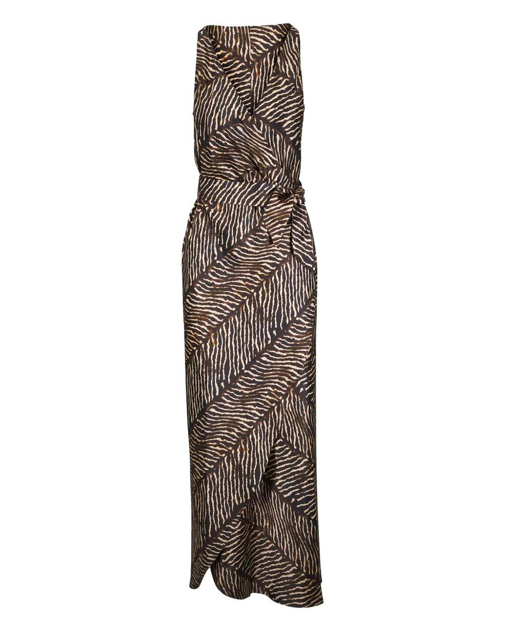 Peter Cohen Brown V-Neck Print Midi Dress