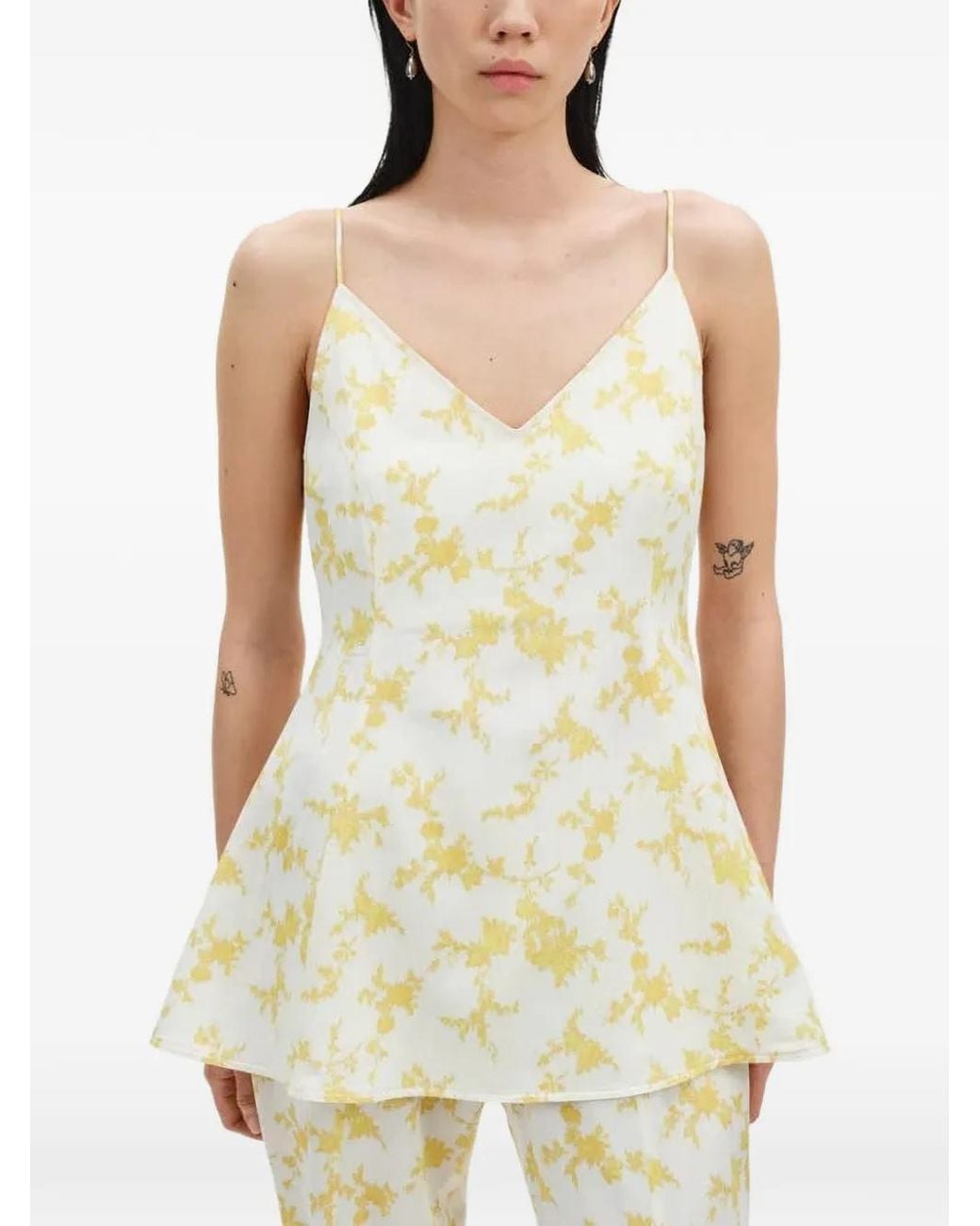 BITE STUDIOS White Floral-Print Spaghetti-Strap Top