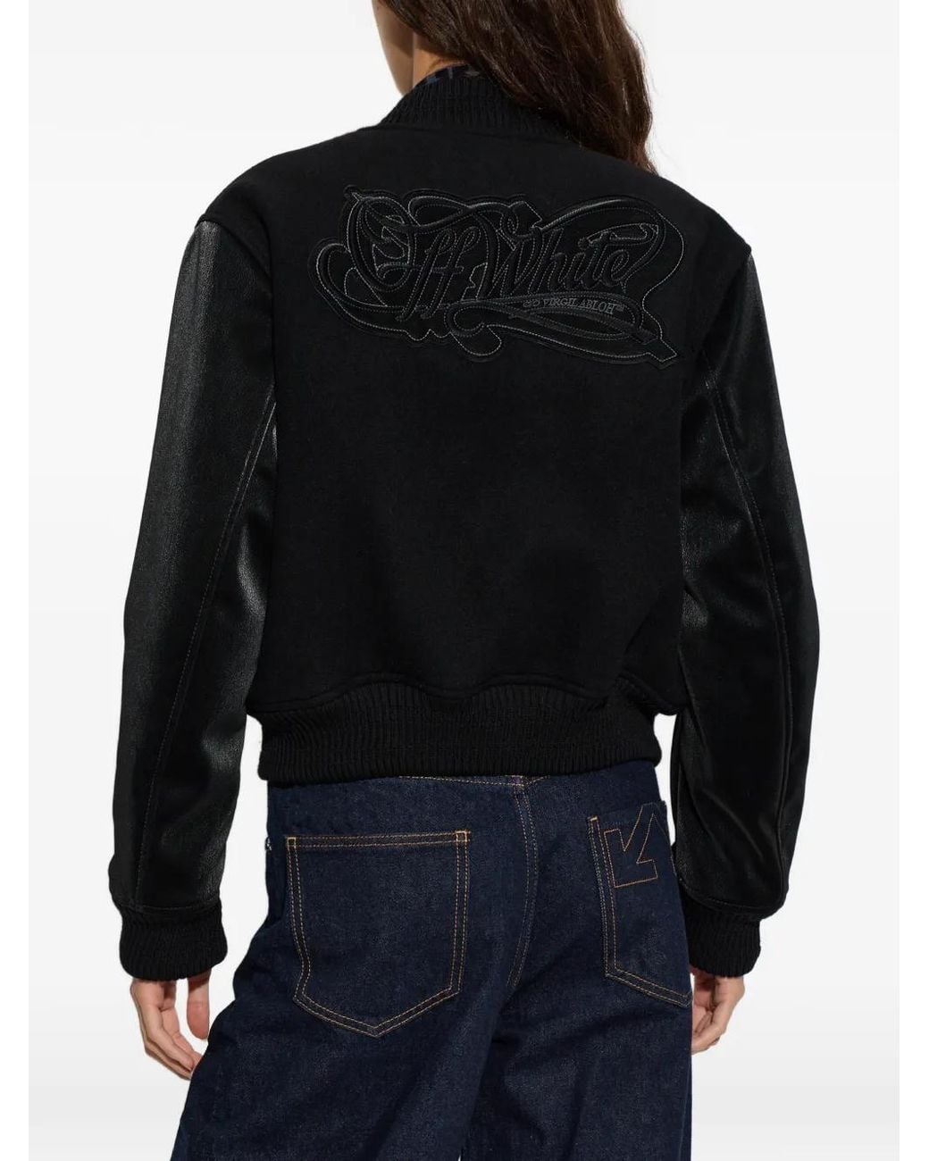 Off-White c/o Virgil Abloh Black Logo-Patch Bomber Jacket