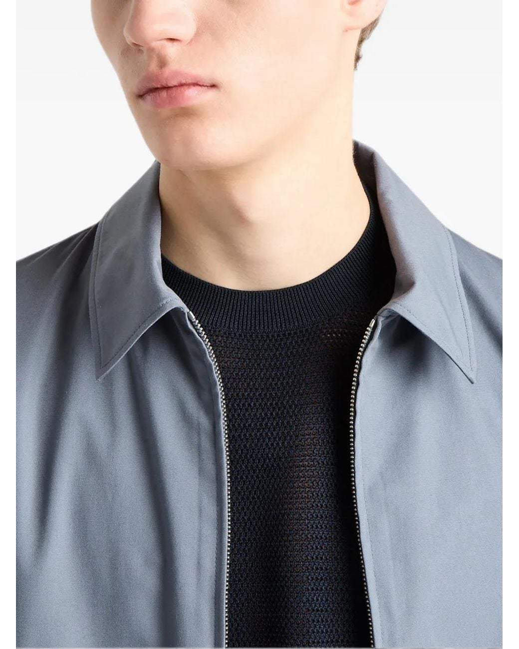 Prada Blue Silk And Cotton Crew-Neck Sweater for men