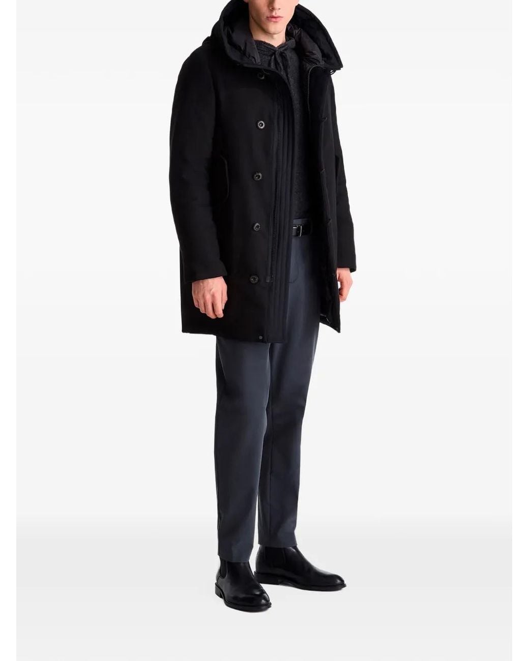 Peuterey Black Kasa Ki 05 Hooded Down-Feather Coat for men