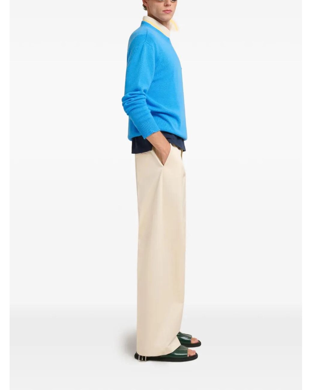 Marni Blue Bright Cashmere Sweater With Patch for men