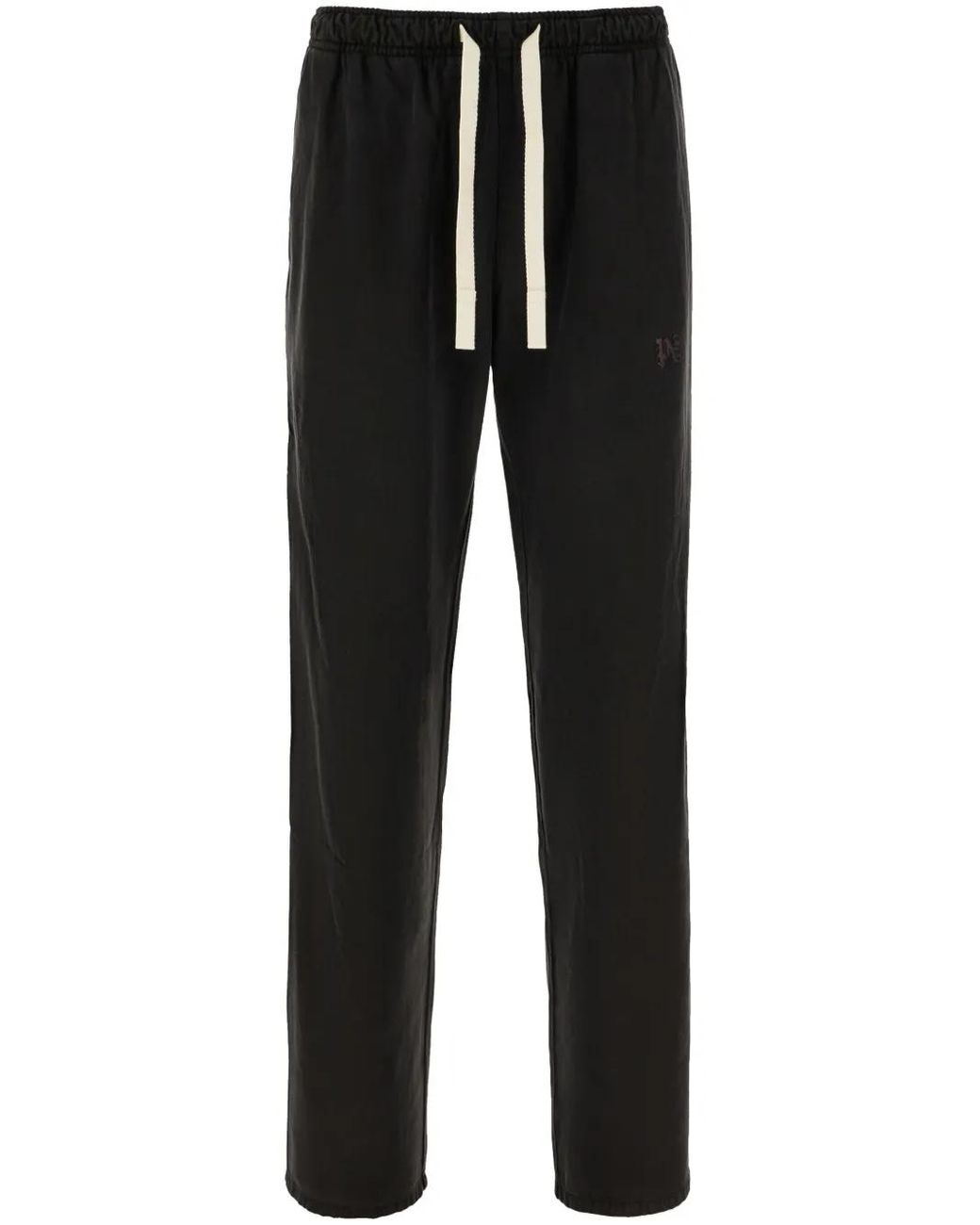 Palm Angels Black Monogram Cotton Blend Trousers for men