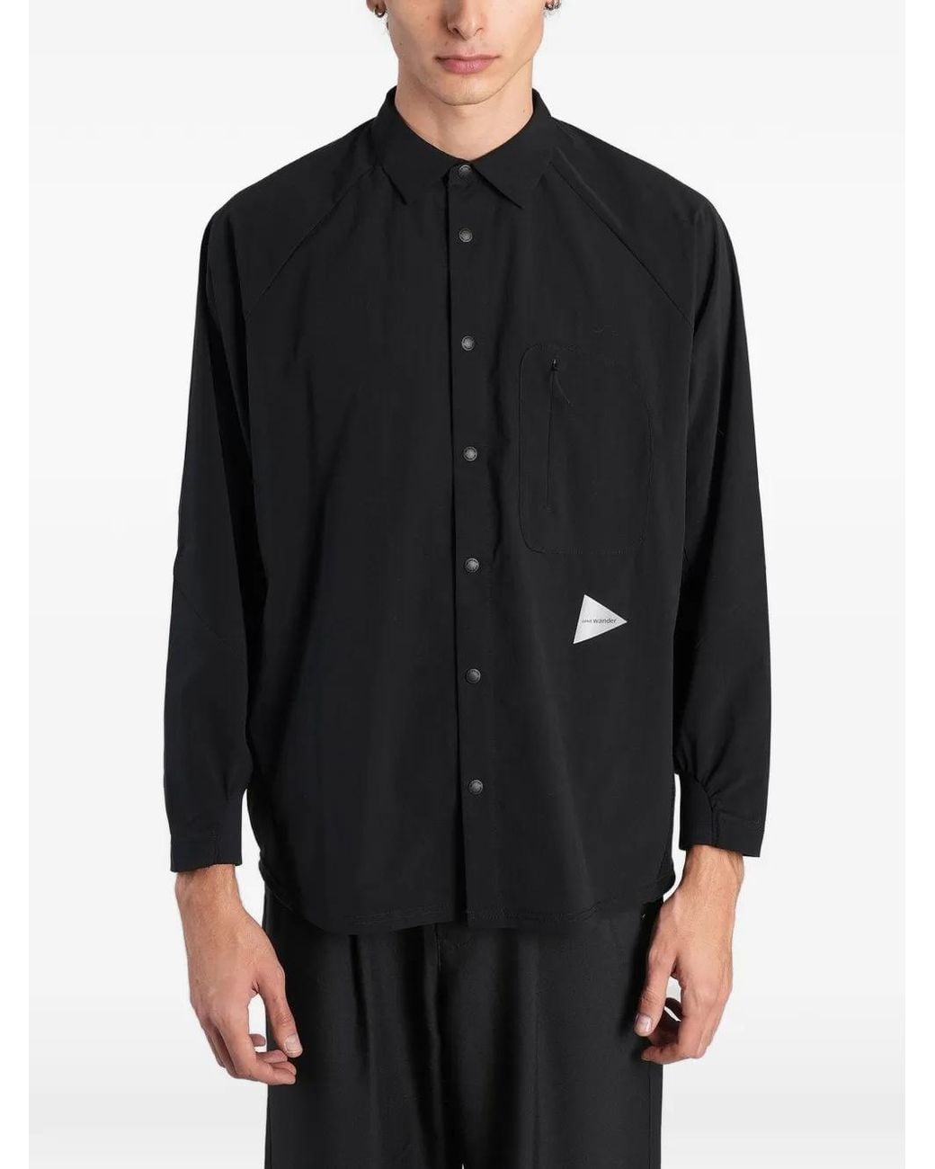And Wander Black Chemise À Manches Raglan Et Boutons-Pression