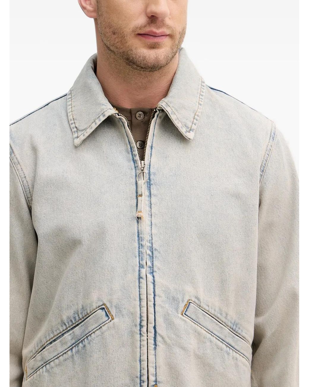 Sisley Gray Acid-Wash Zip-Up Denim Jacket for men