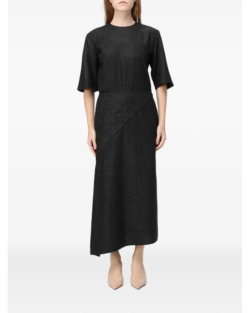 CRI.DA Black Beatrice Asymmetric-Hem Maxi Dress