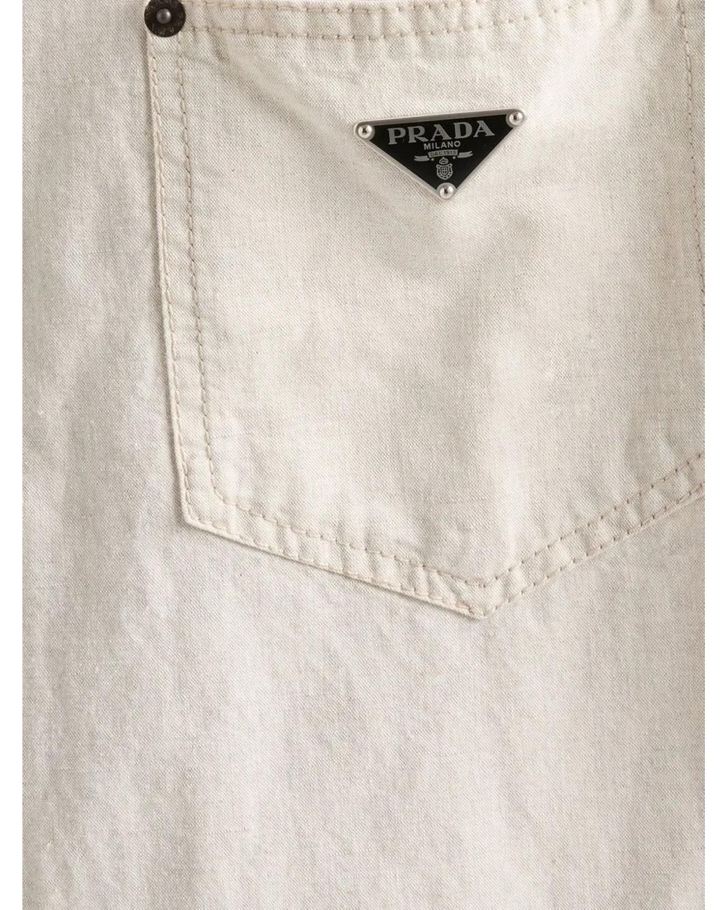 Prada Natural Triangle-Logo Regular-Fit Cotton And Linen-Blend Chambray Shirt for men