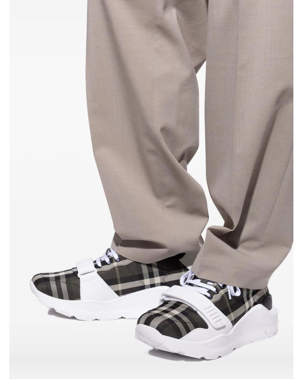 Burberry Green Checked Strap Sneakers for men