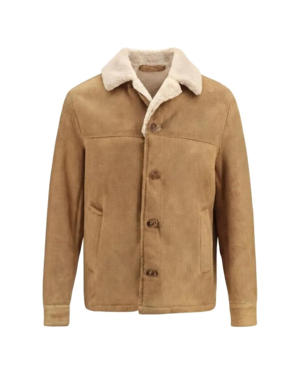 Salvatore Santoro Natural Shearling-Collar Button-Up Jacket for men