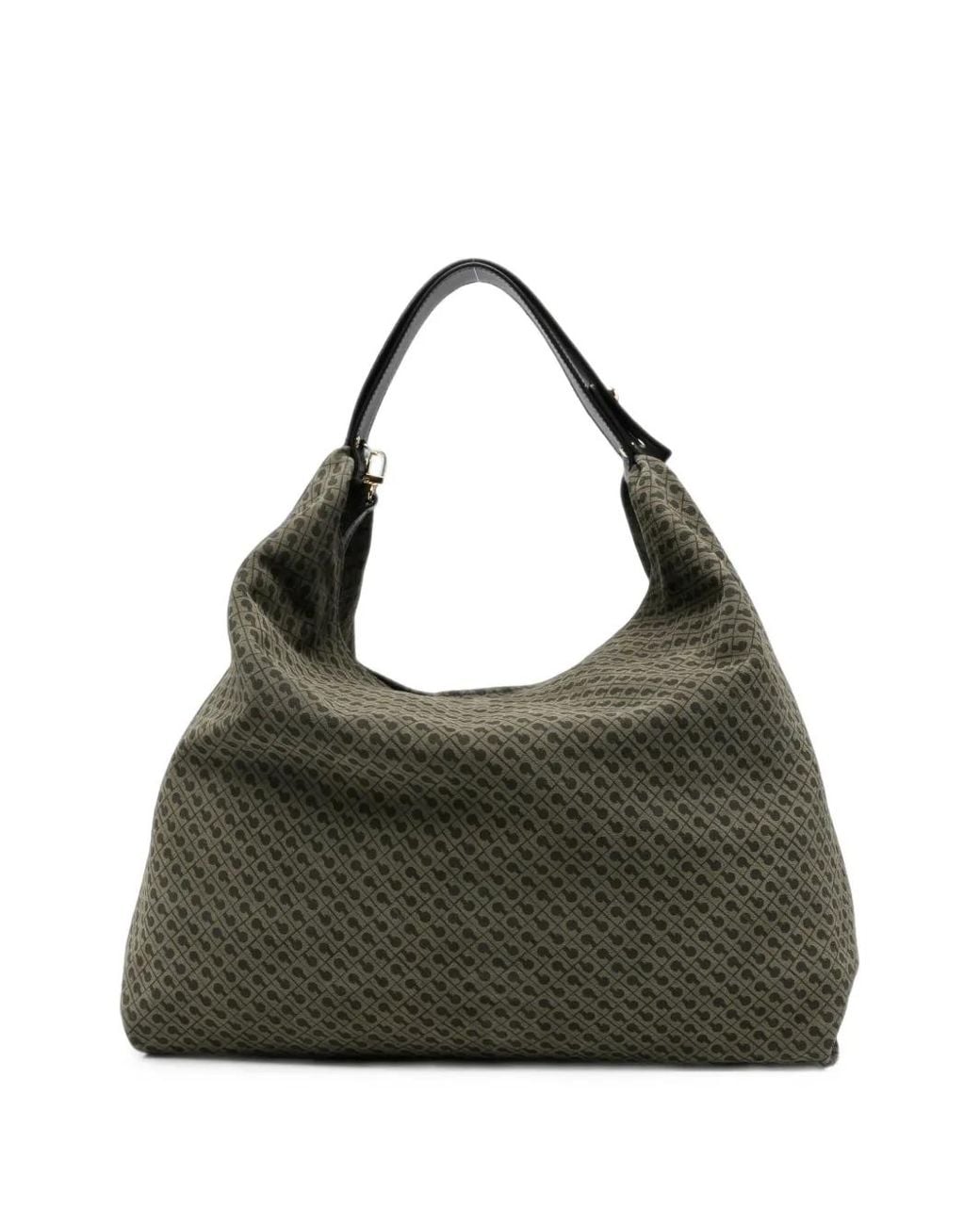 Gherardini Green Monogram-Print Leather Shoulder Bag