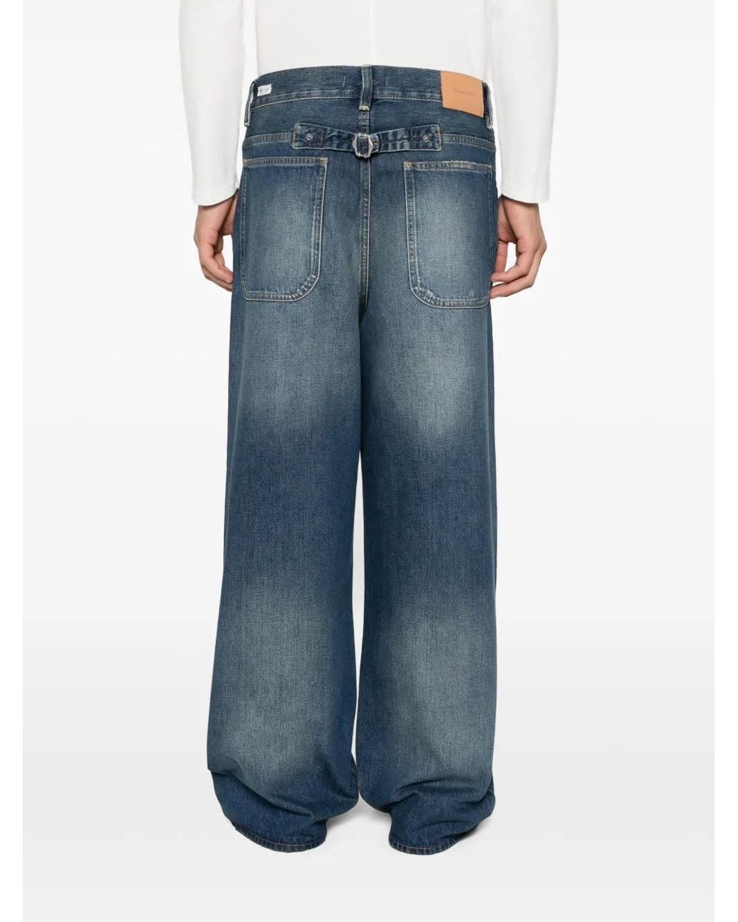 sunflower Blue Distressed-Effect Wide-Leg Jeans for men