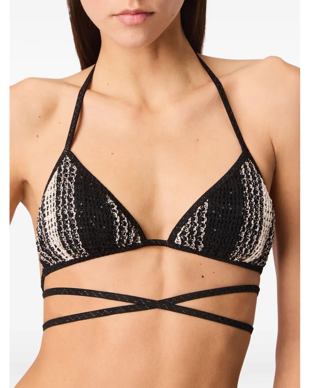 Missoni White Stripe-Pattern Wrap-Detail Bikini