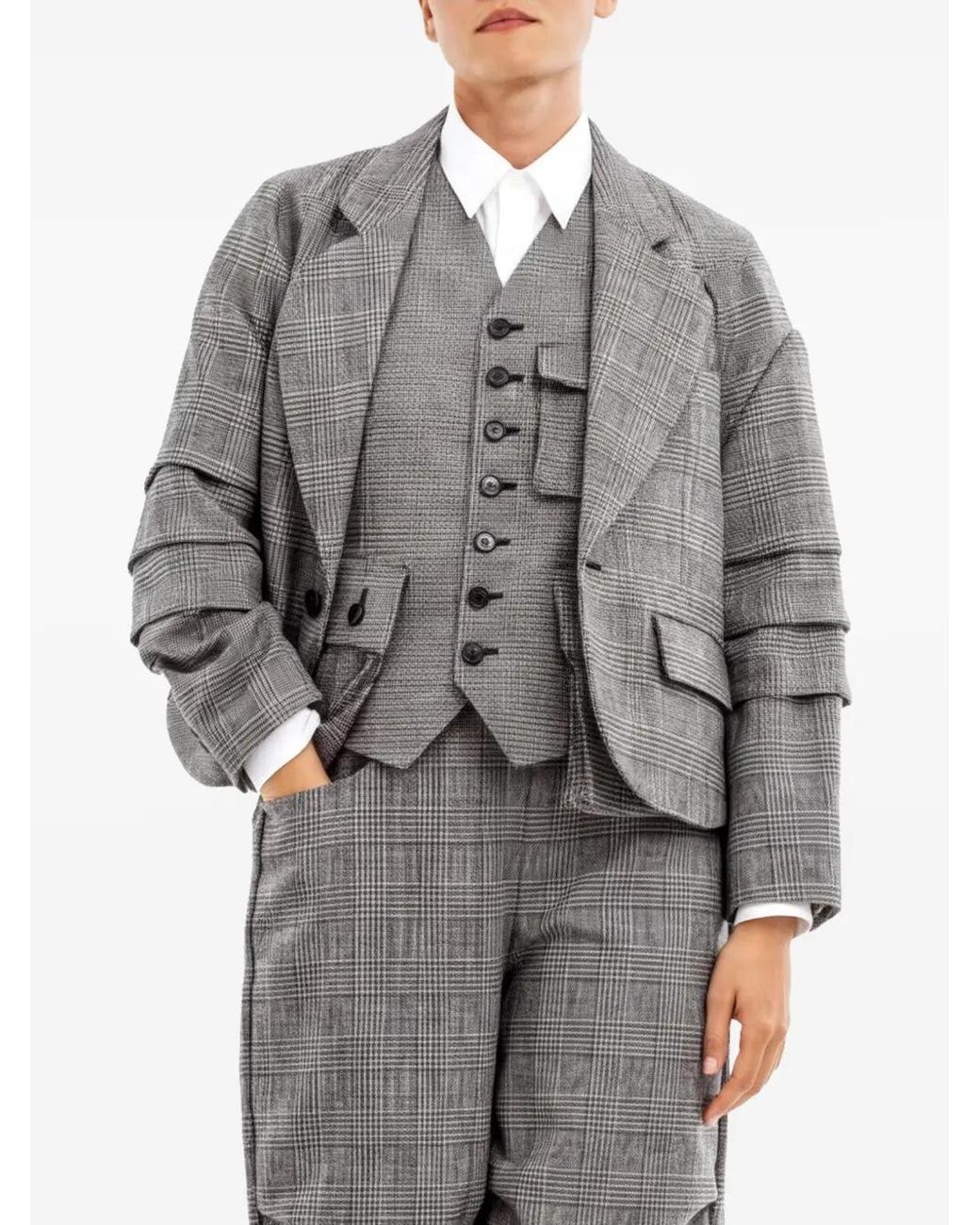 Comme des Garçons Gray Check Tiered-Sleeve Jacket