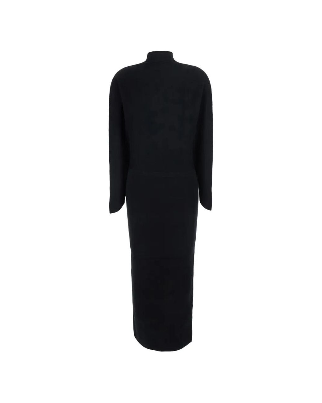 Semicouture Black High-Neck Ribbed-Knit Maxi Dress