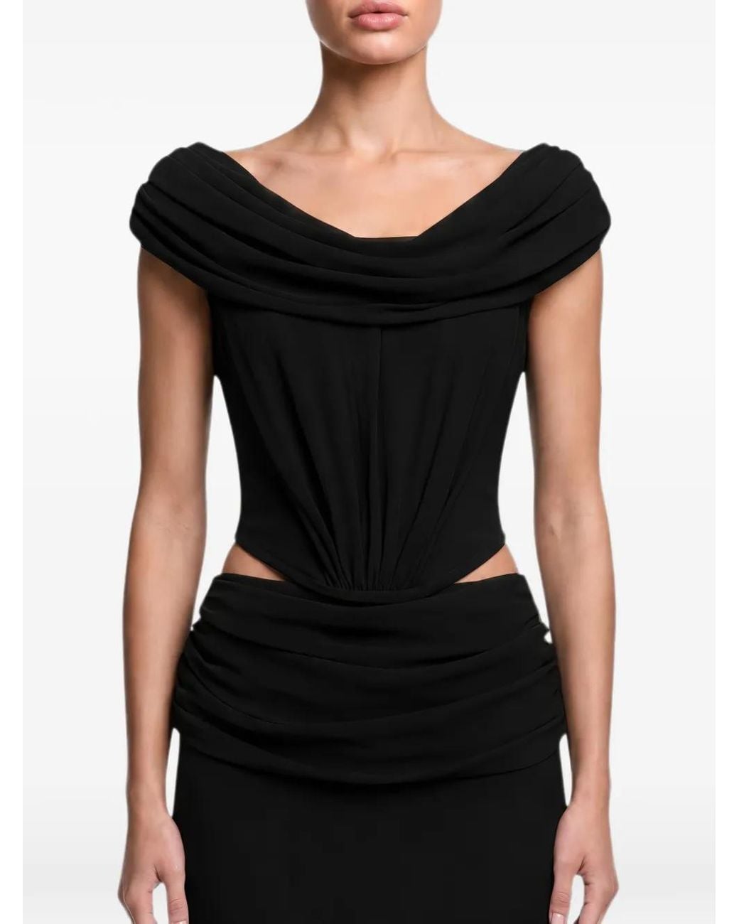 POST MERIDIEM Black Draped Cowl-Neck Top
