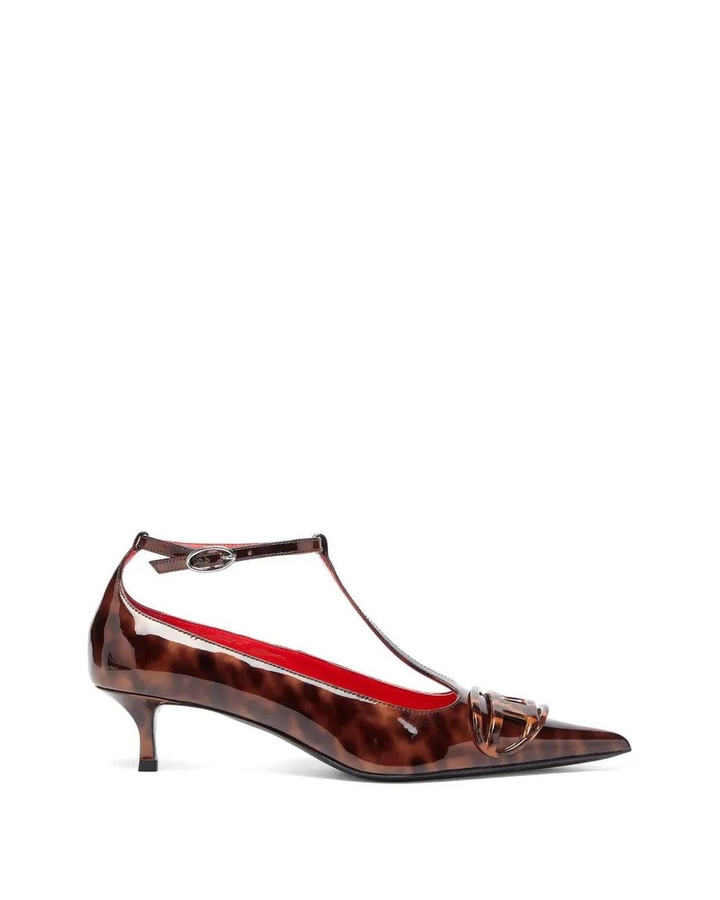 DIESEL Red D-Venus Patent Leopard T-Bar Pumps