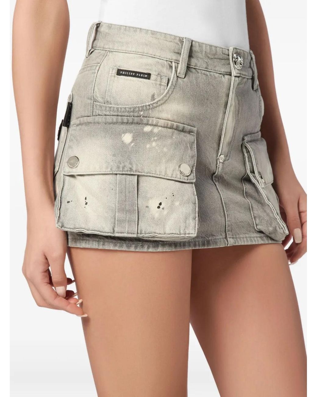 Philipp Plein Gray Denim Cargo Mini Skirt