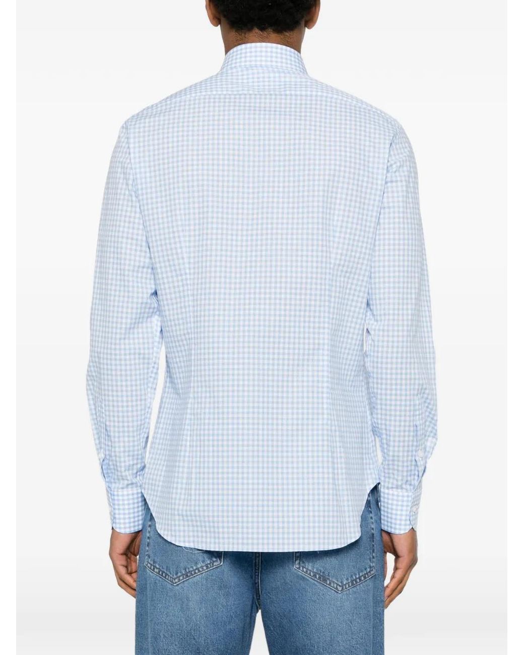 VELA SHOP Blue Gingham-Check Long-Sleeve Shirt for men