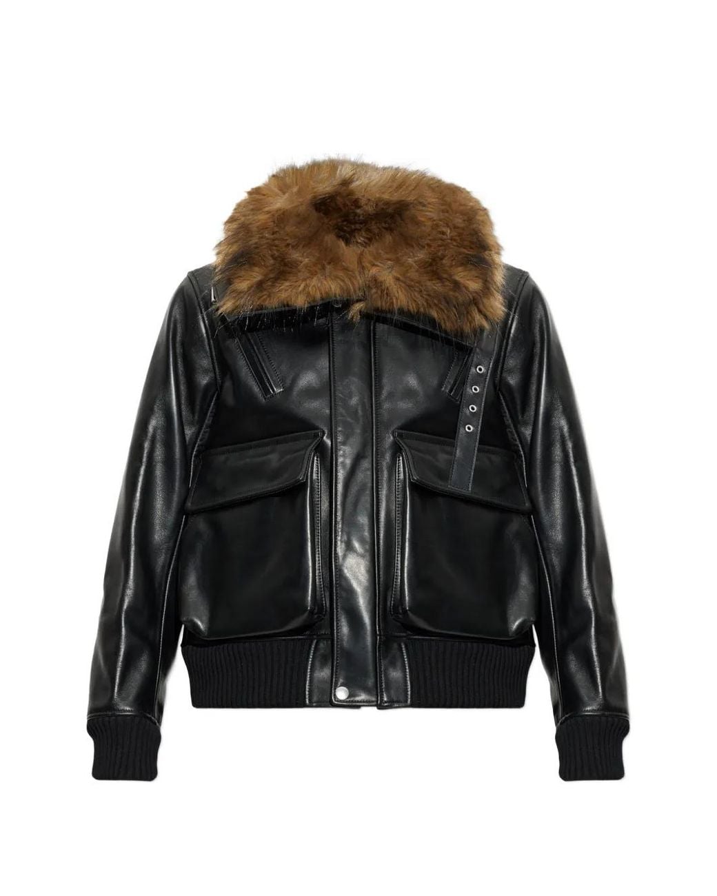 Sacai Black Faux-Fur Collar Leather Jacket for men