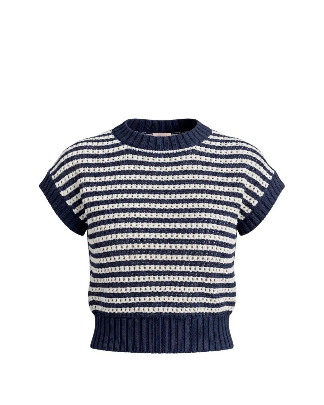Gran Sasso Blue Striped Open-Knit Top