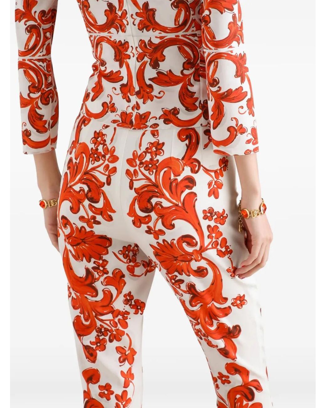 Dolce & Gabbana Red Majolica-Print Charmeuse Leggings