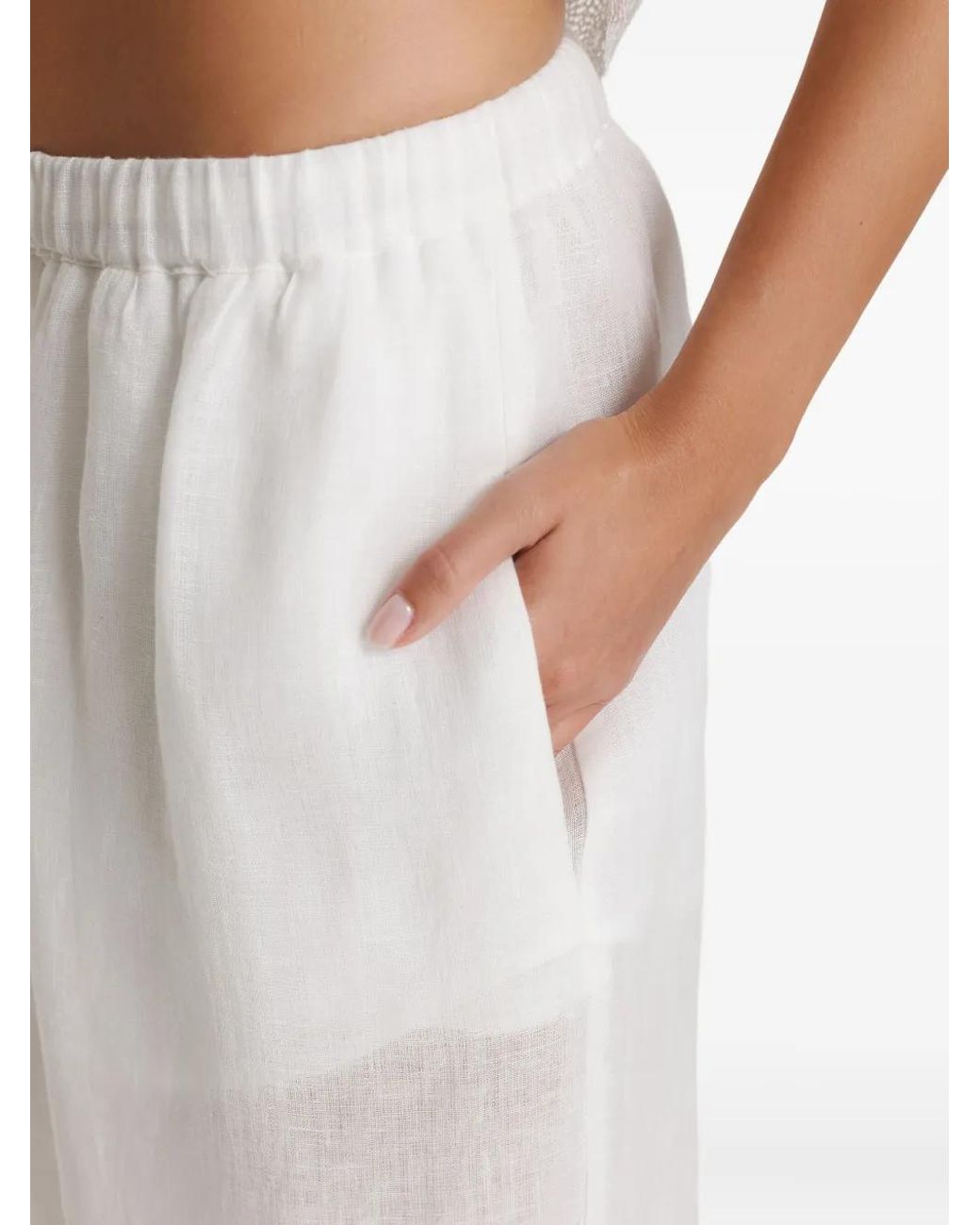 Pink White Leinenhose mit Kordelzug
