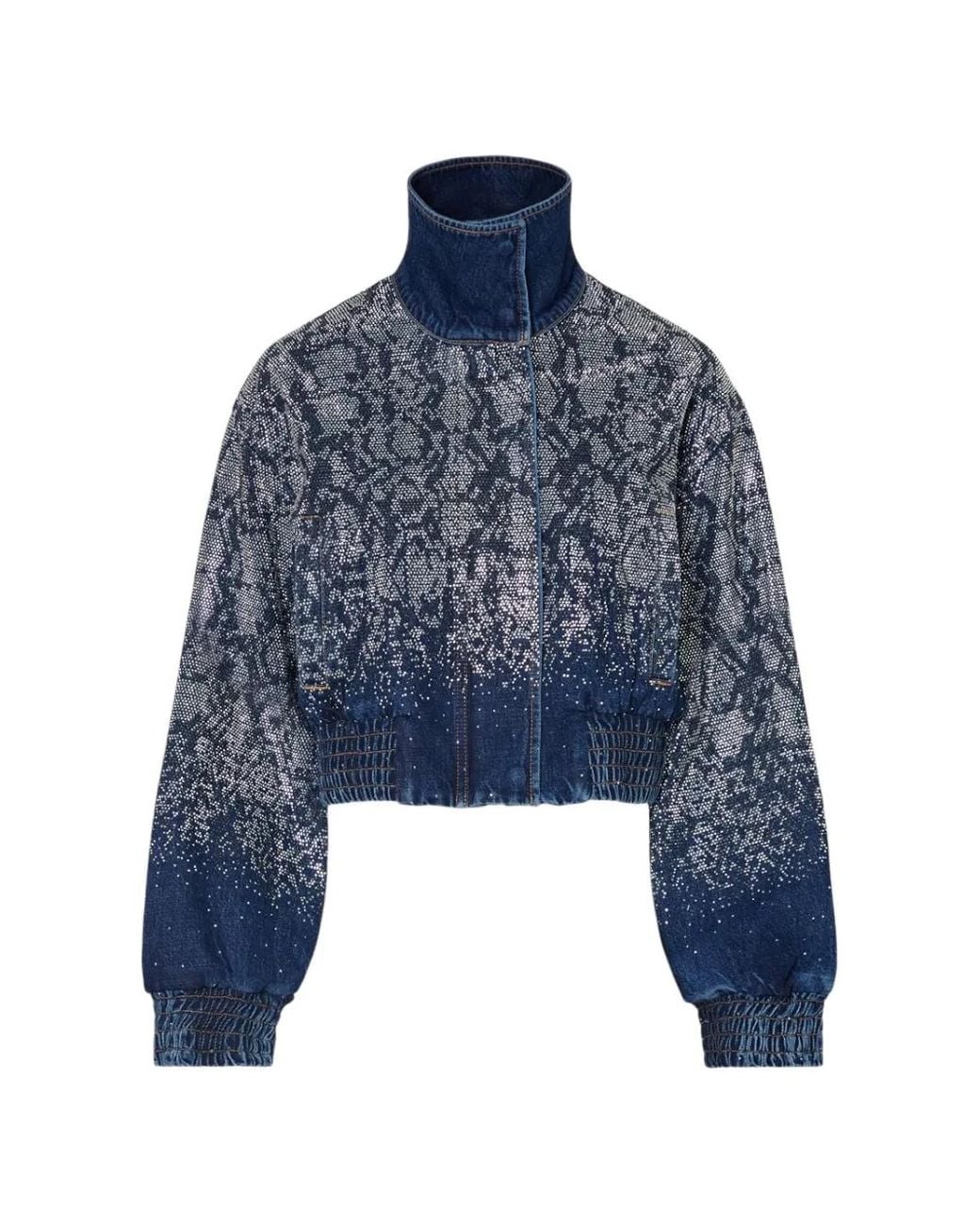 Liu Jo Blue Cropped Denim Bomber With Rhinestones