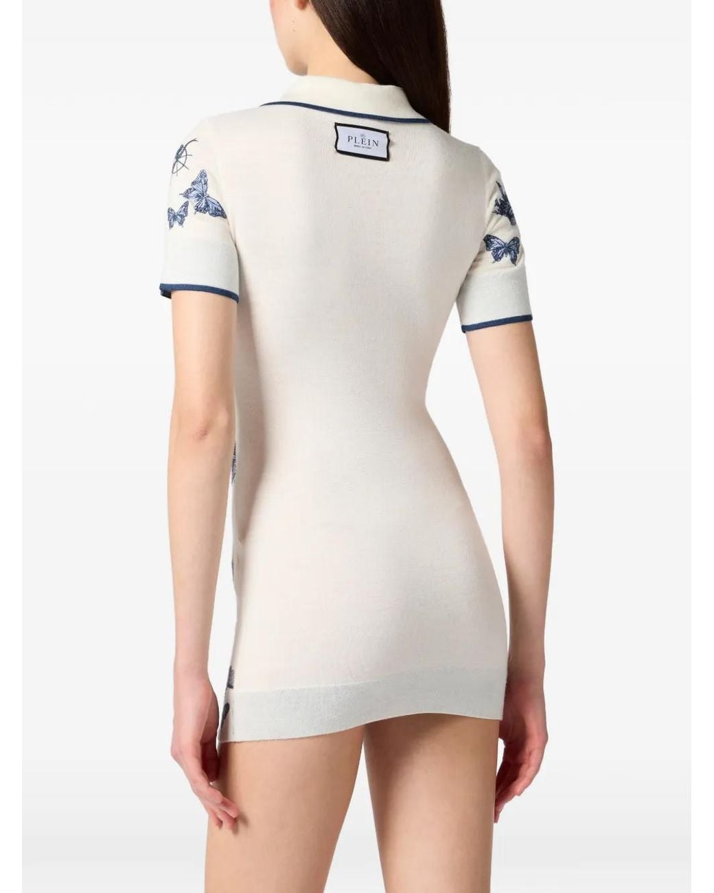 Philipp Plein Blue Butterfly-Embroidered Mini Dress