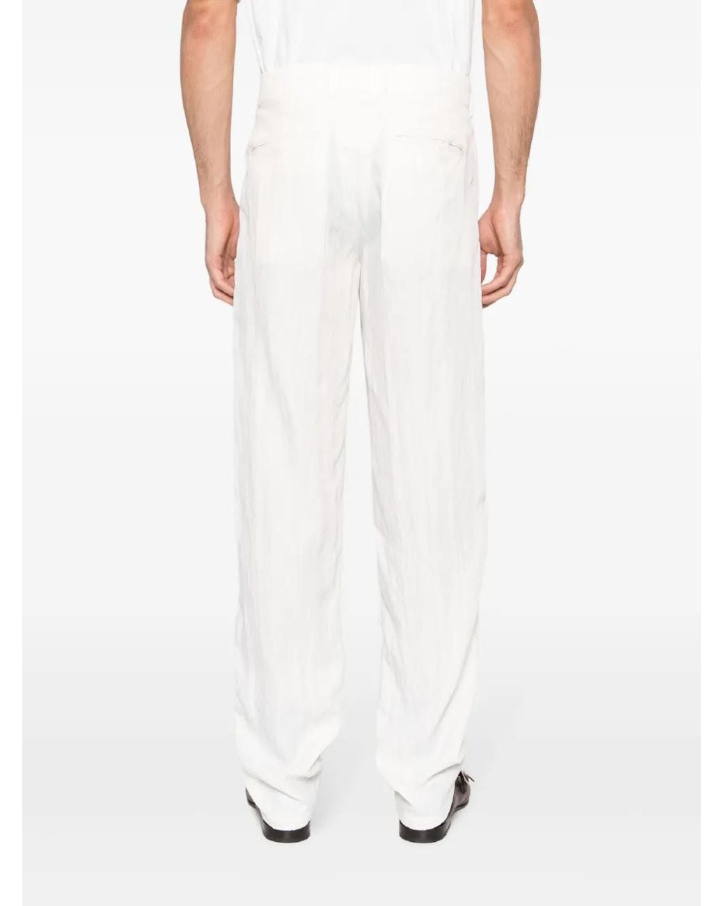 Giorgio Armani White Crinkled-Finish Straight-Leg Trousers for men