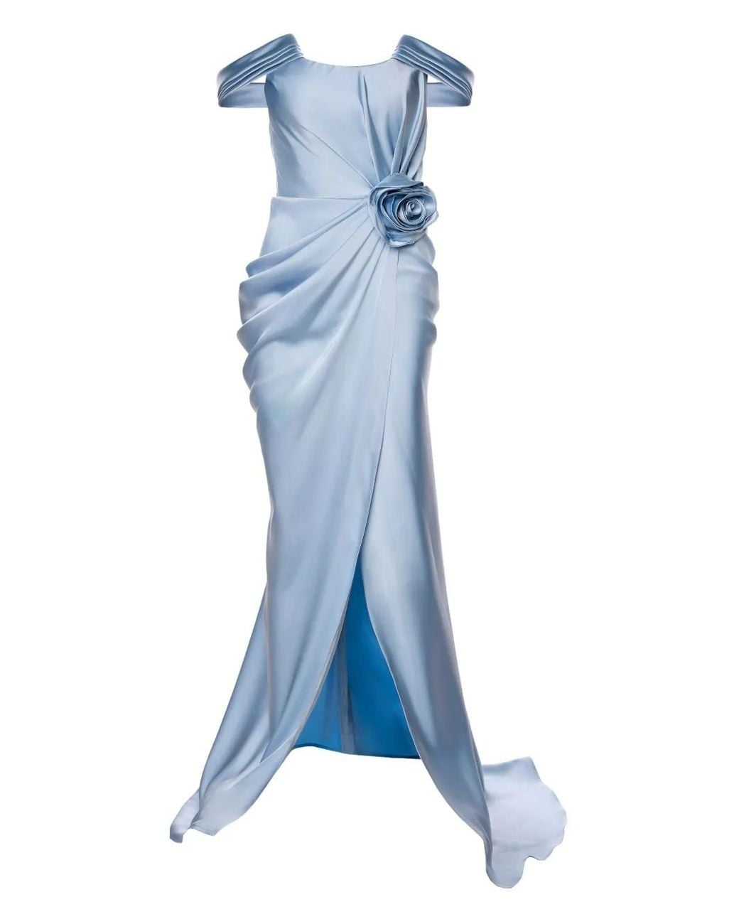 Ana Radu Blue Rose-Embellished Satin Maxi Dress