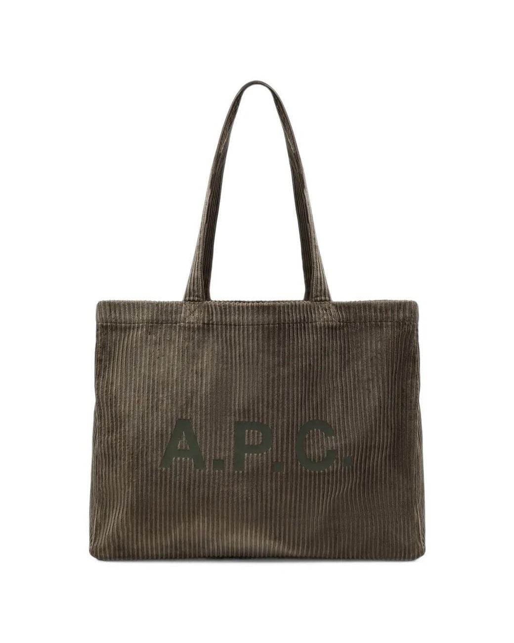 A.P.C. Brown Corduroy Logo-Print Tote Bag