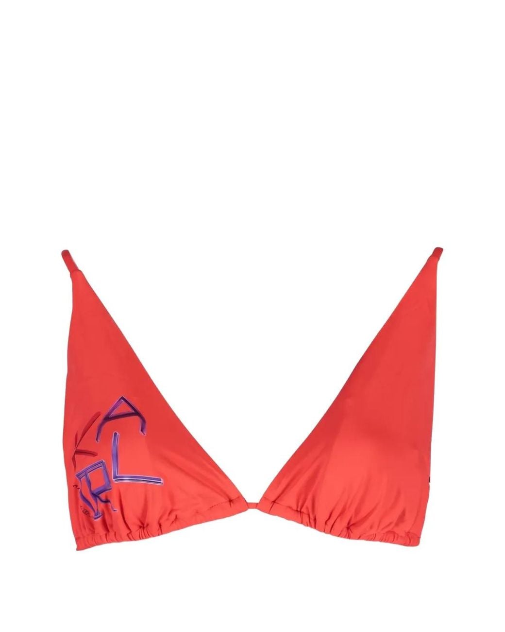 Karl Lagerfeld Red Logo-Print Triangle Bikini Top