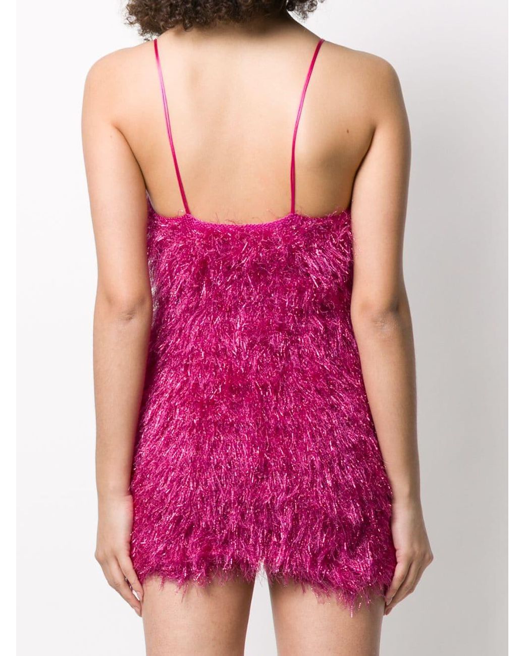 Laneus Fur-trimmed Mini Dress in Pink | Lyst