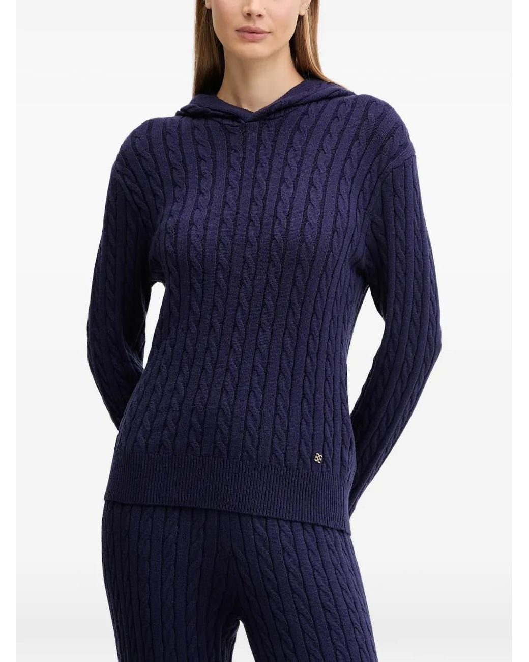 Chantelle Blue Twist Hooded Cable-Knit Jumper