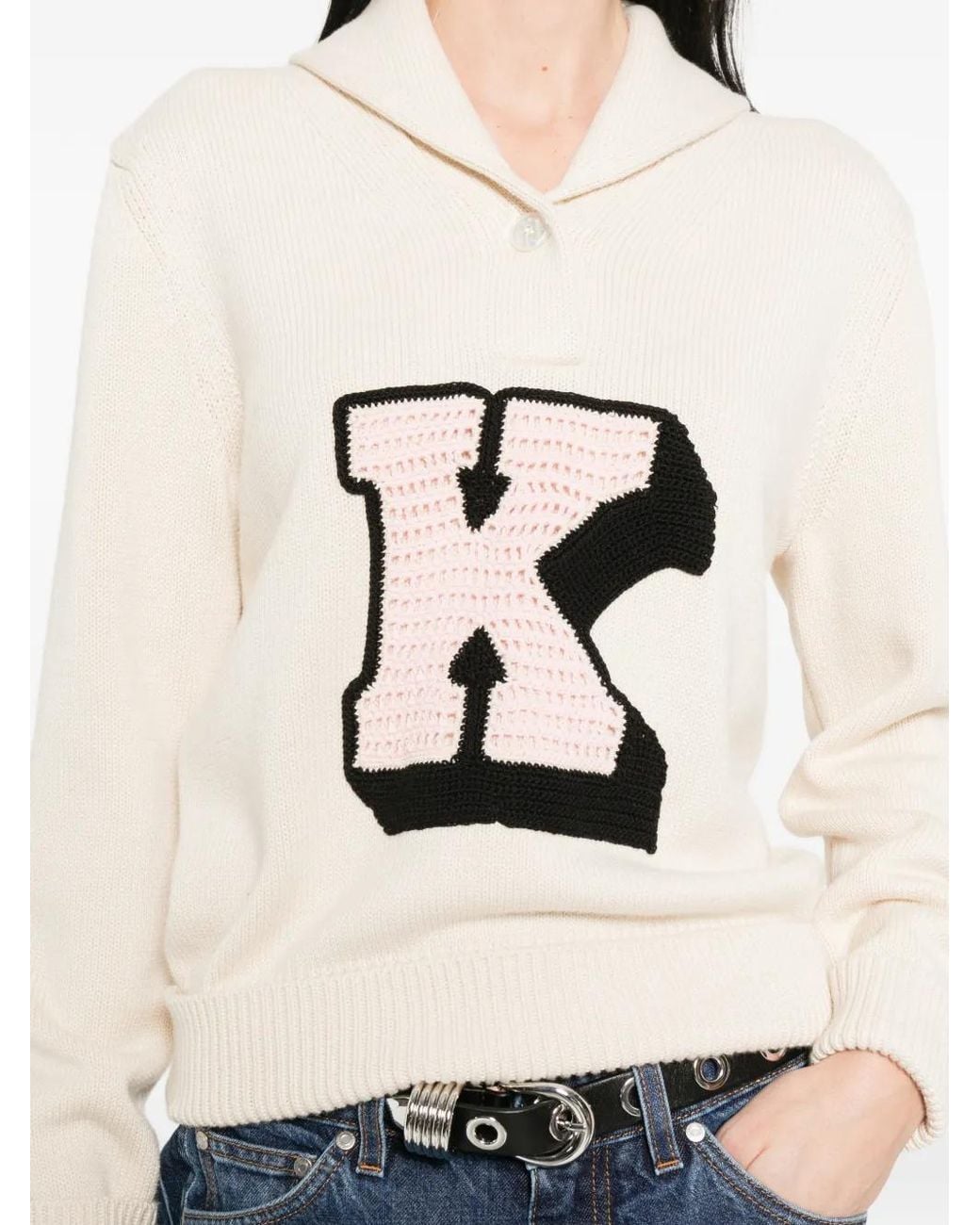 KENZO White Initial Shawl-Collared Polo Shirt