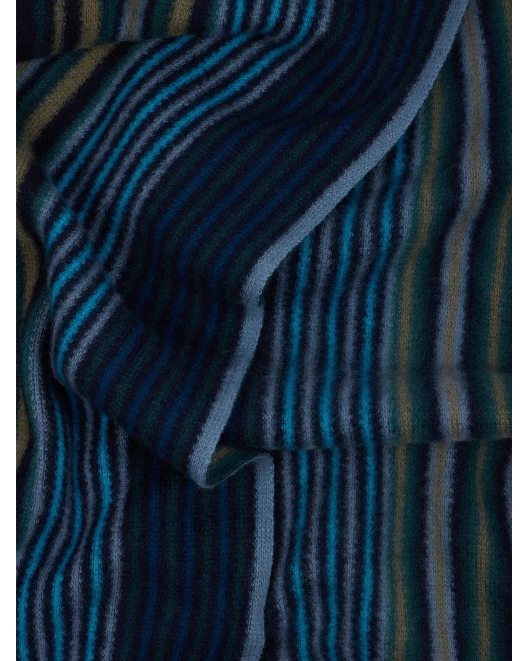 Paul Smith Blue Wool Double-Side Stripe Scarf for men